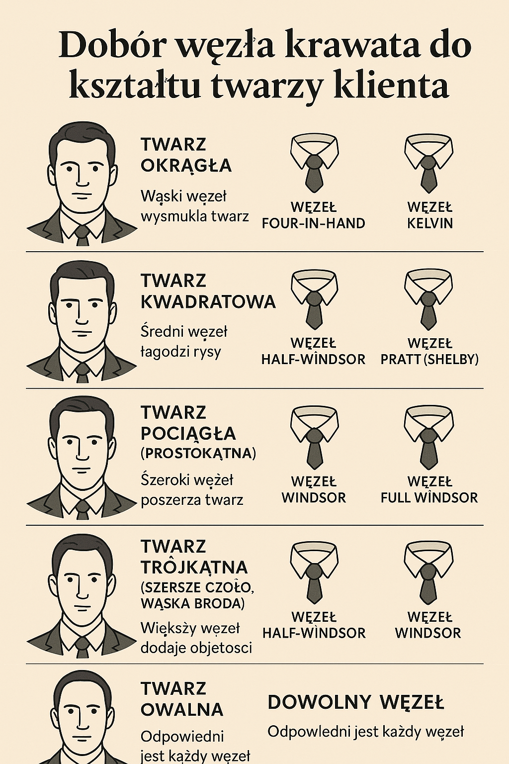 Doradztwo premium: jak dobrać krawat do kształtu twarzy klienta.